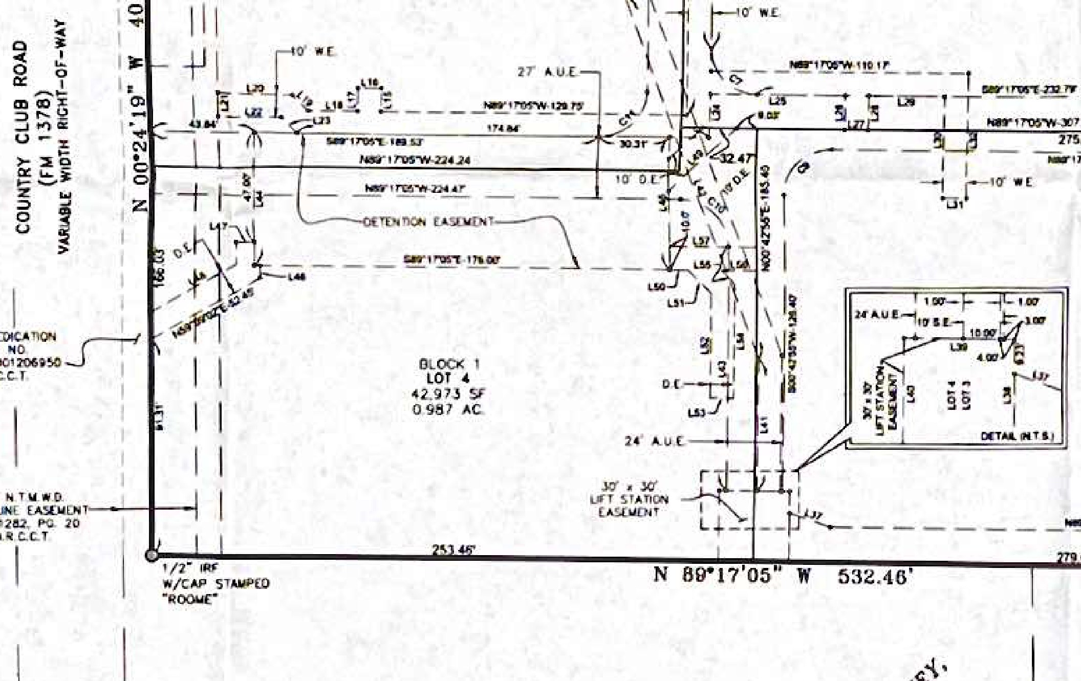 Recorded plat exhibit of Lot 4, Block 1, Checkered Flag Addition (0.987 acre / 42,973 SF)